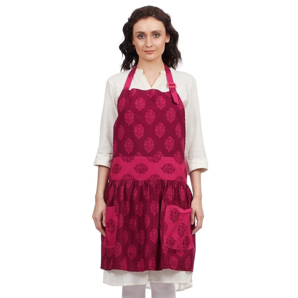 Handmade Pure Cotton Bohemian Print Apron with Pockets (India)