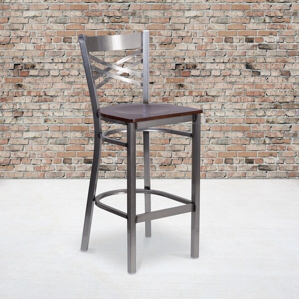 X Back Metal Restaurant Barstool - Vinyl Seat - 17