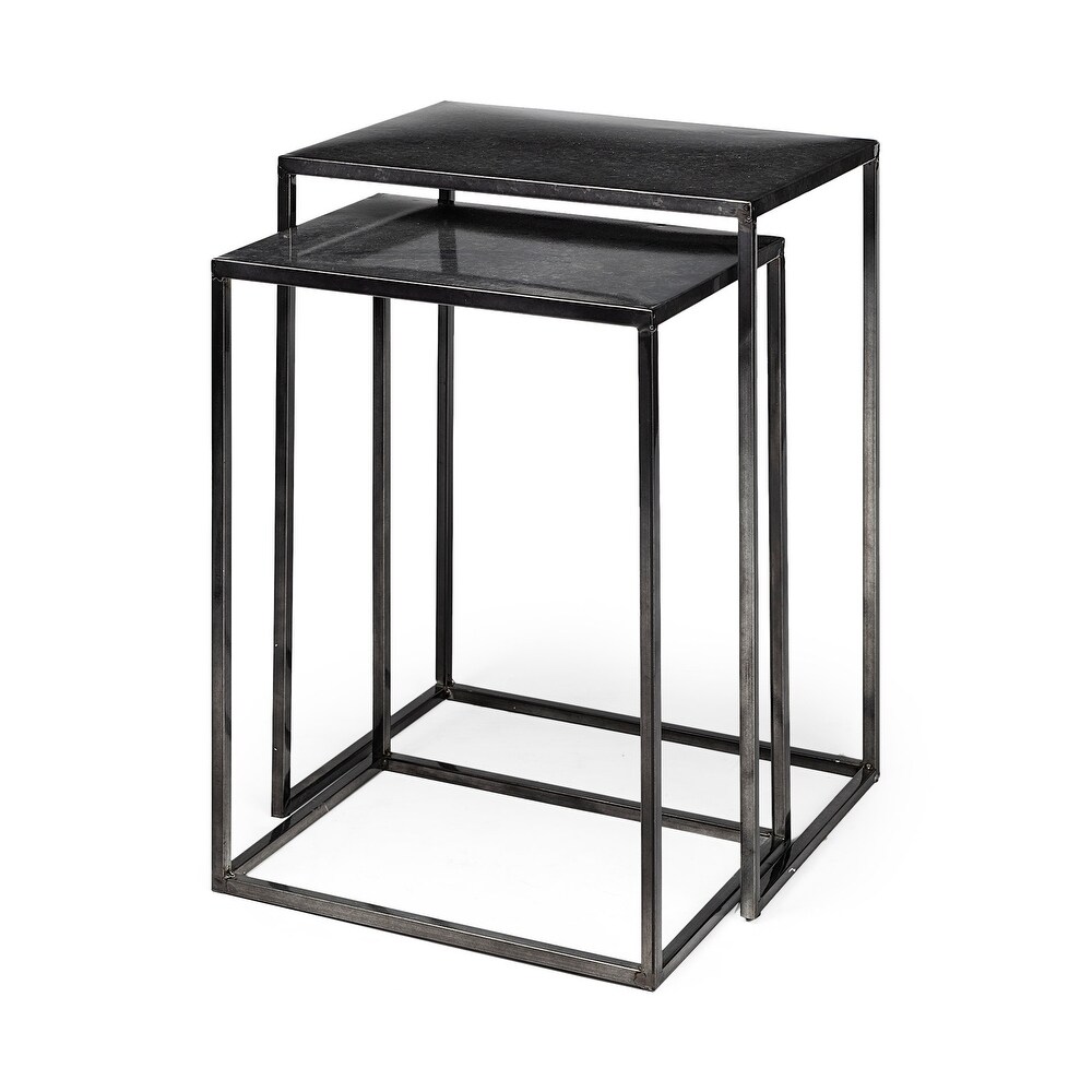 Kasey Galvanized Black Metal Nesting Accent Tables (Set of 2)   17.7L x 12.6W x 24.4H