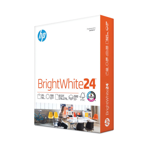 HP Brightwhite24 Paper， 100 Bright， 24lb， 8.5 x 11， Bright White， 500/Ream (203000)