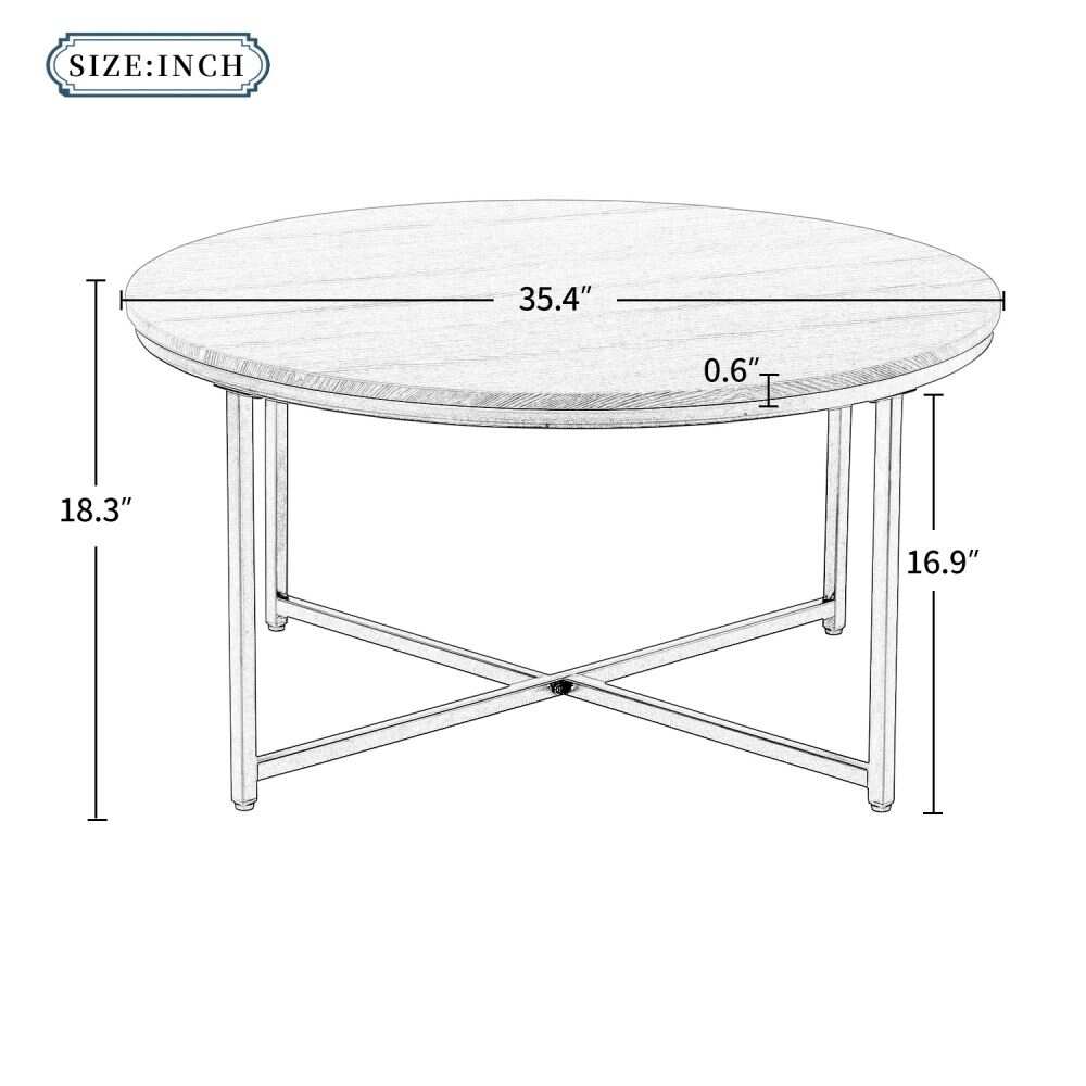 35.4 in. Low Round Wood Coffee Table with Adjustable Leg Pads