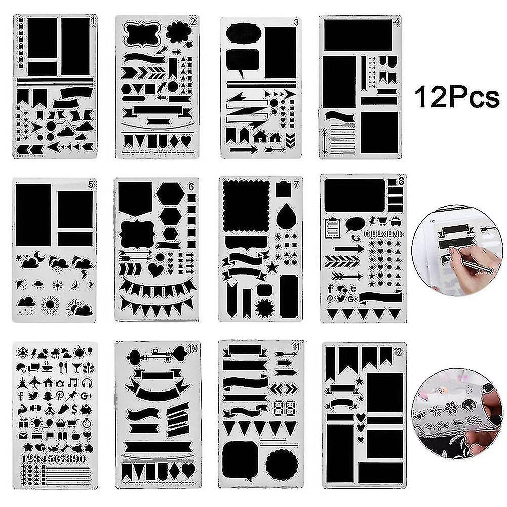 12 Pcs/set Bullet Stencil Set Plastic Planner Diy Drawing Template For Diary Notebook