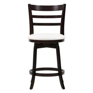 CORLIVING Woodgrove 25 in. Counter Height Wood Swivel Bar Stools with White Leatherette Seat and 3-Slat Backrest DWG-494-B