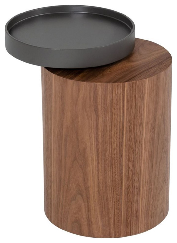 Modrest Bascom Round Modern Wood End Table in Walnut/Dark Gray Finish   Transitional   Side Tables And End Tables   by Homesquare  Houzz