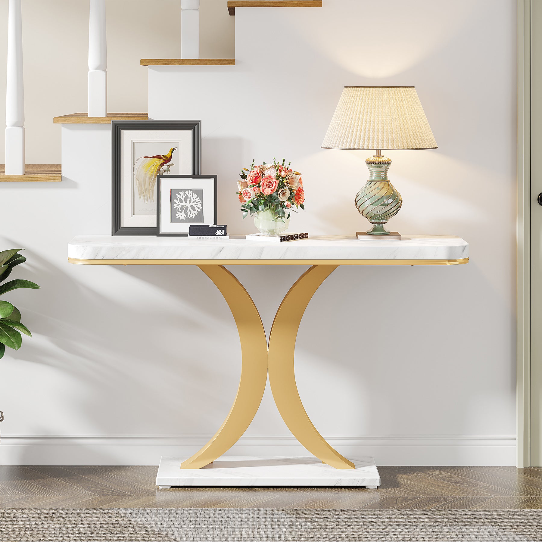 40 Console Table, Narrow Entryway Foyer Table with Geometric Base