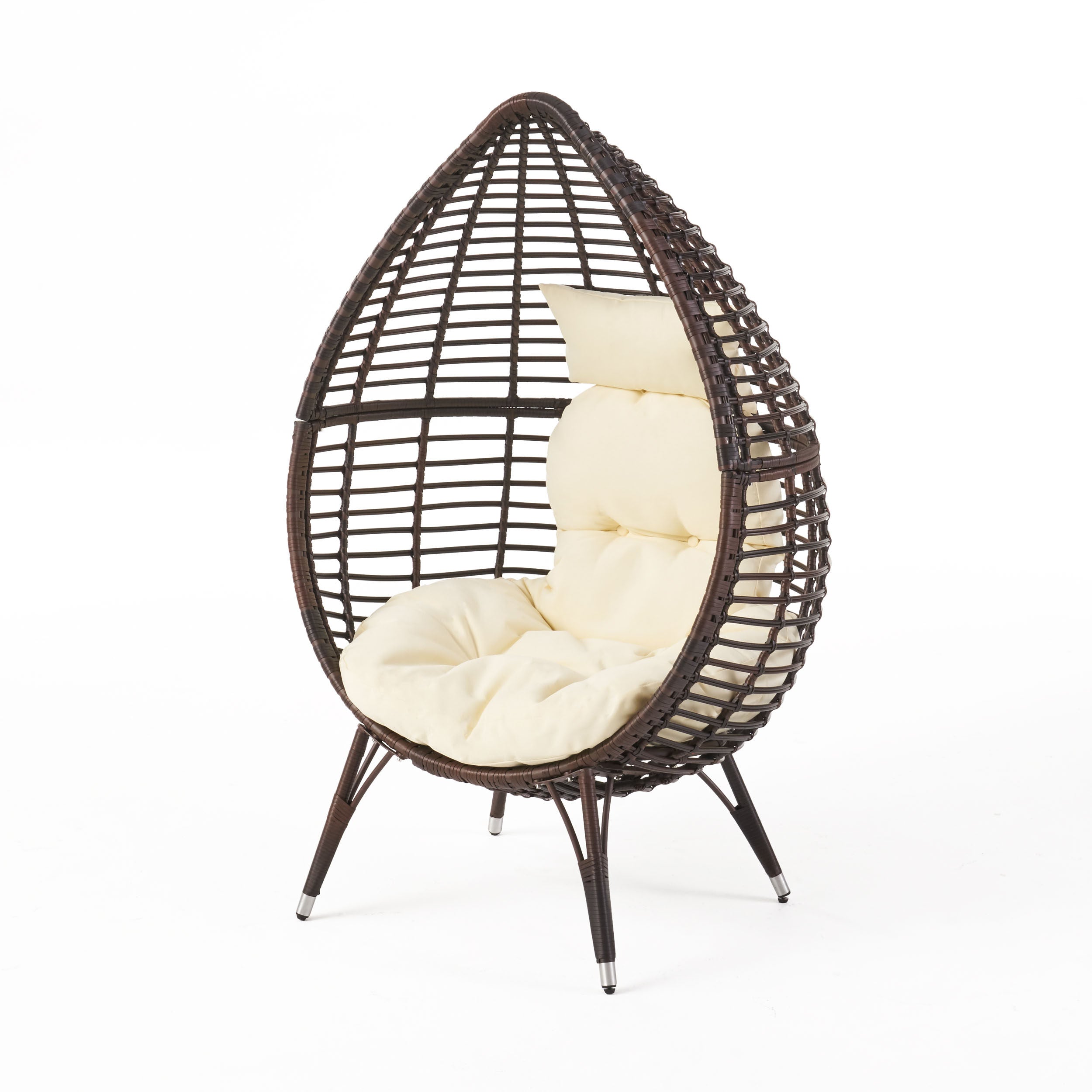 Dermot Outdoor Wicker Freestanding Wicker Teardrop / Egg Chair w/ Cushion