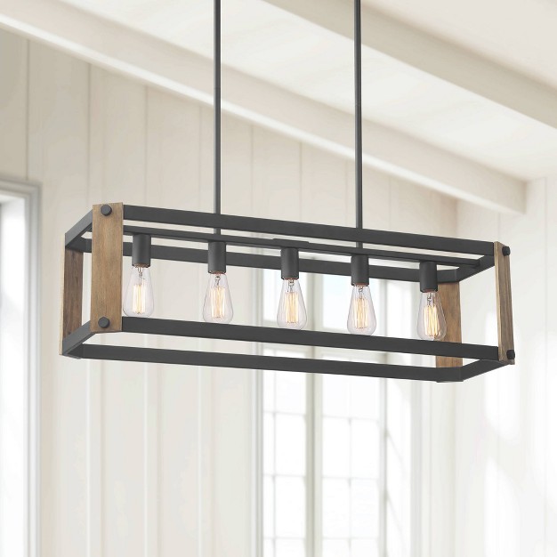 Wide Rustic Farmhouse 5 light Fixture For Kitchen Island Dining Room