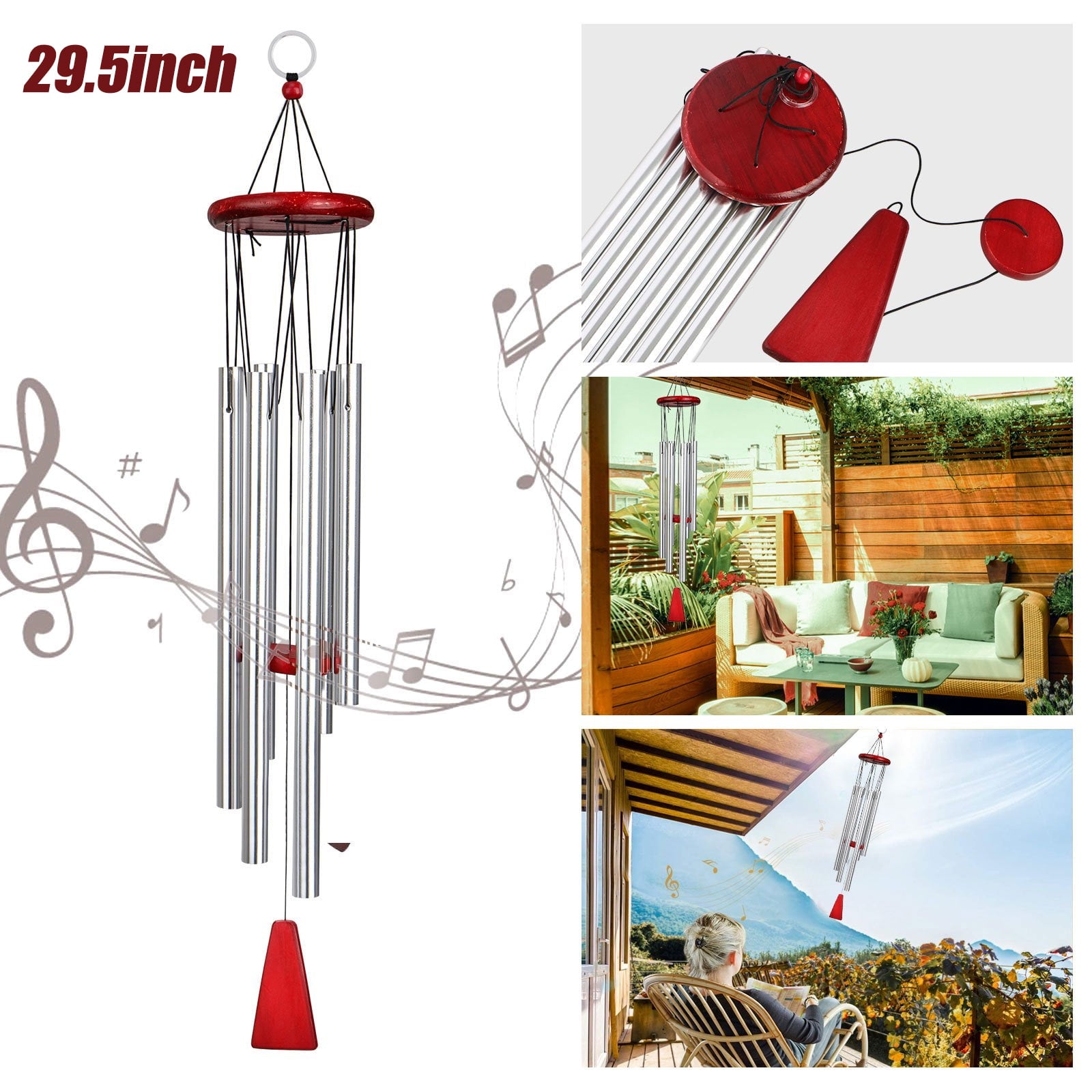 Wind Chimes Outdoor， TSV Large Deep Tone Wind Tubes Windchimes， Memorial Garden Chimes with 6 Aluminum Tuned  Tubes Wind Bell Soothing Melodic Tones Hanging for Indoor Outdoor Garden Patio Decor