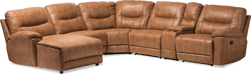 Mistral Light Brown Palomino Suede 6 Piece Sectional With Recliners   Contemporary   Sectional Sofas   by Shop Chimney  Houzz