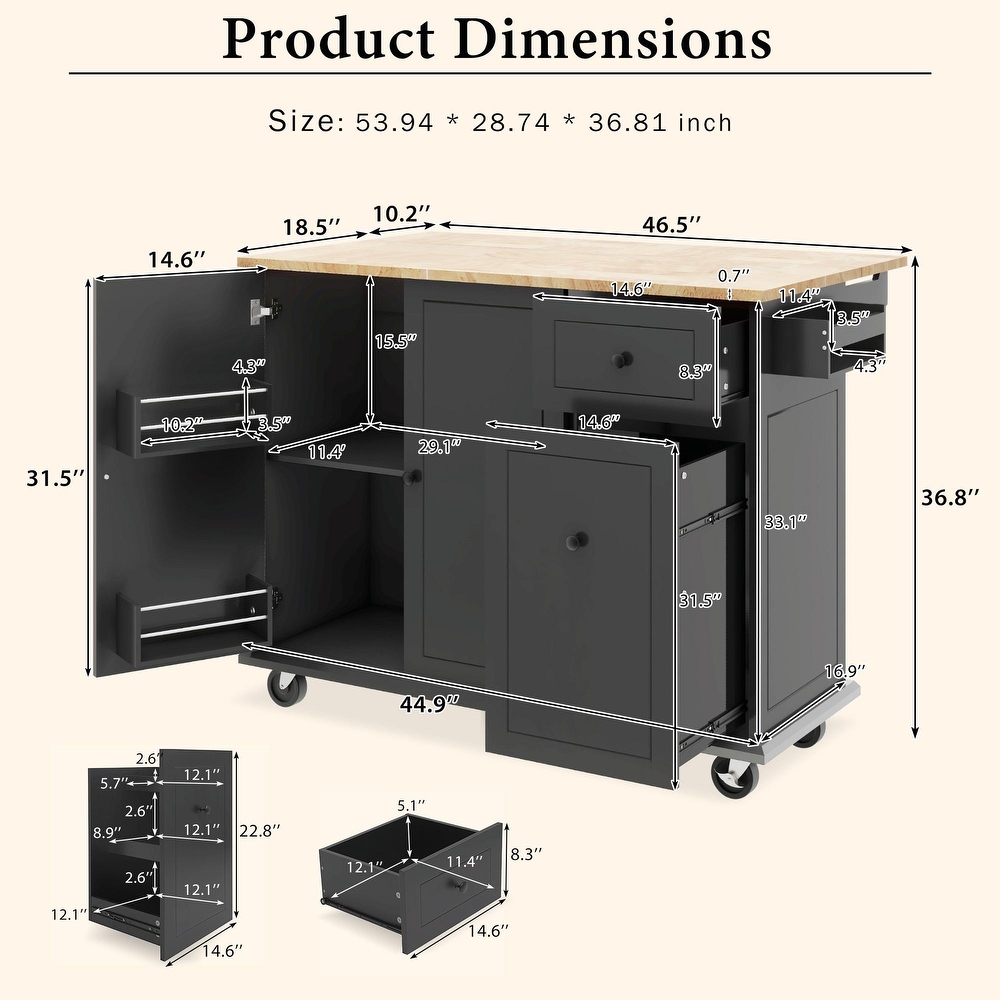 Rolling Kitchen Cart: 53.9\