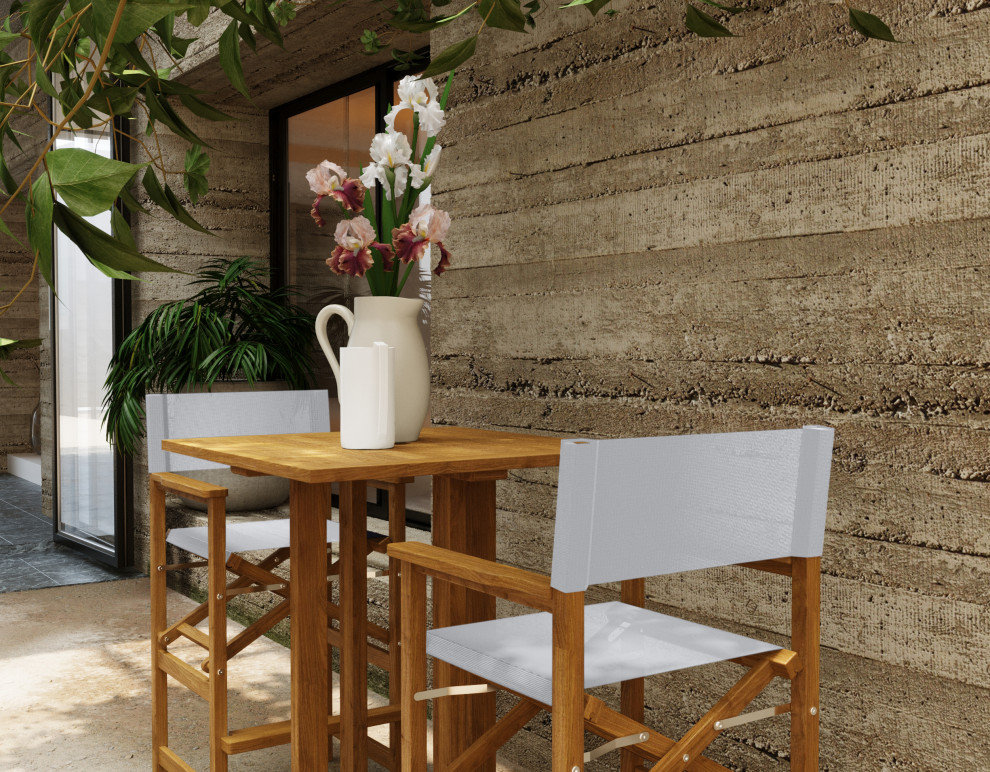 Michele Square Teak Outdoor Bar Table   Transitional   Outdoor Pub And Bistro Tables   by Curated Maison  Houzz