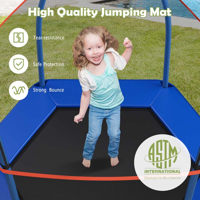 7 FT ASTM Certified Kids Trampoline Recreational Bounce Jumper with Safety Enclosure Net