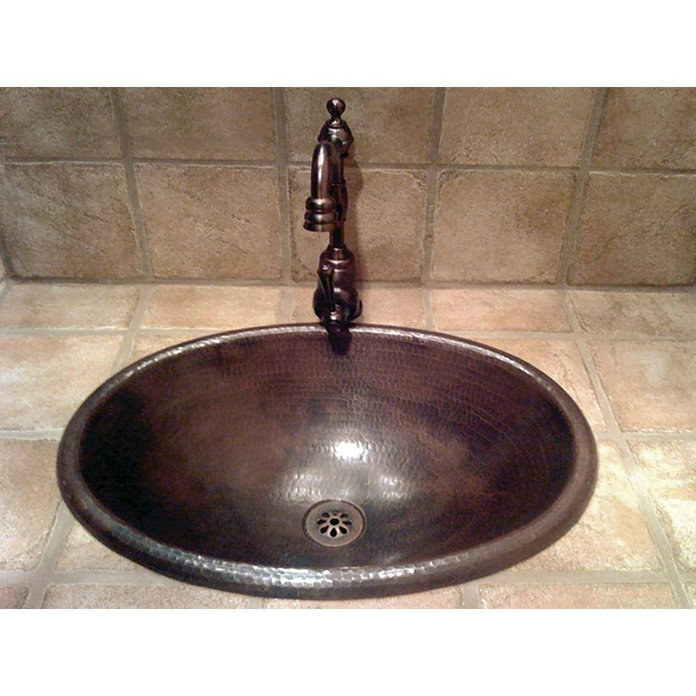 Premier Copper Products Self-Rimming Oval Hammered Copper Bathroom Sink in Oil Rubbed Bronze LO19RDB