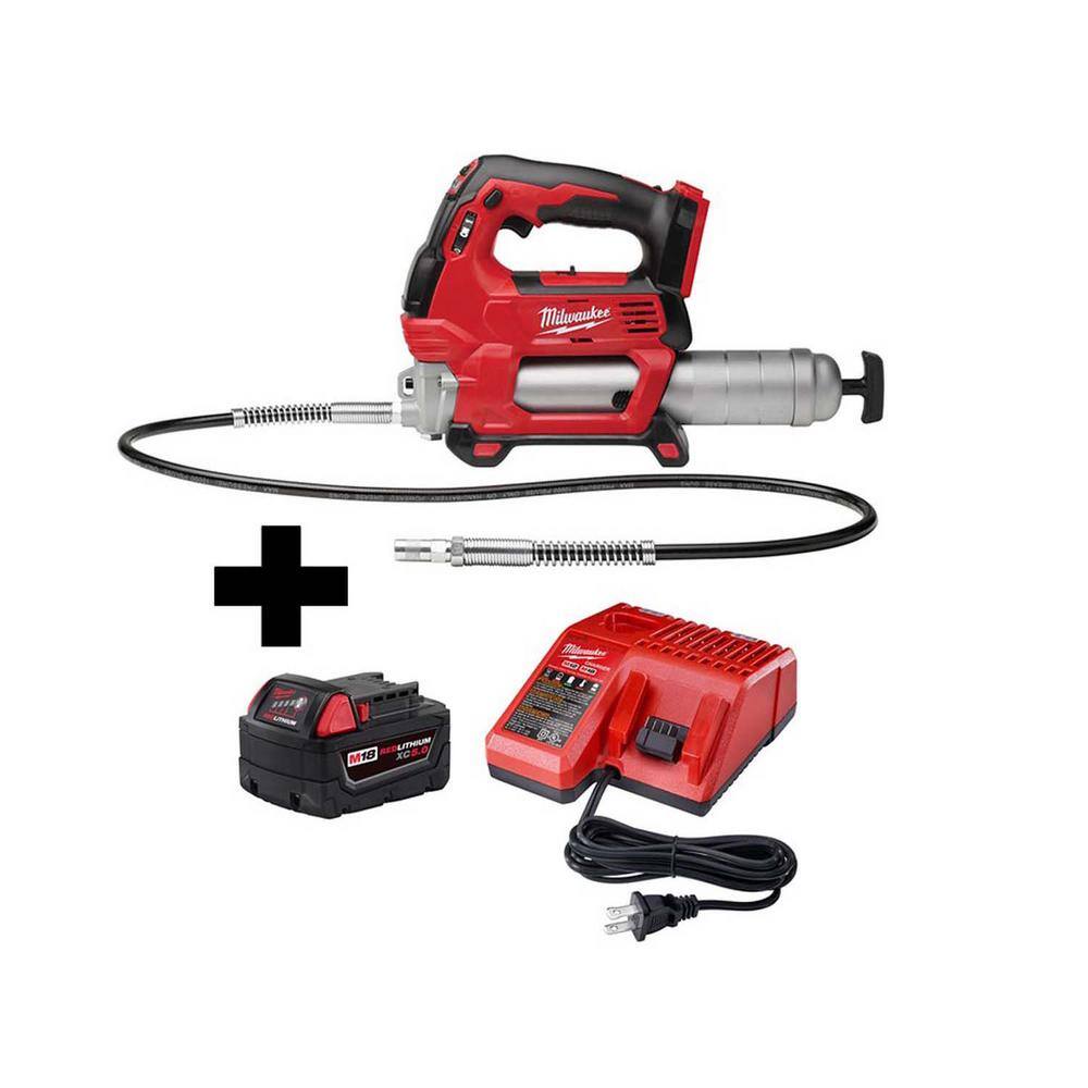 MW M18 18V Lithium-Ion Cordless Grease Gun 2-Speed WM18 Starter Kit Wone 5.0 Ah Battery and Charger 2646-20-48-59-1850