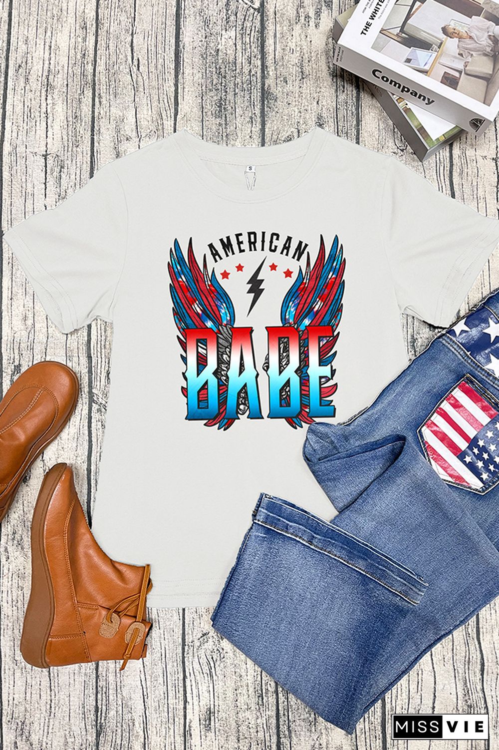 American Babe Retro Wings Short Sleeve Graphic Tee Wholesale