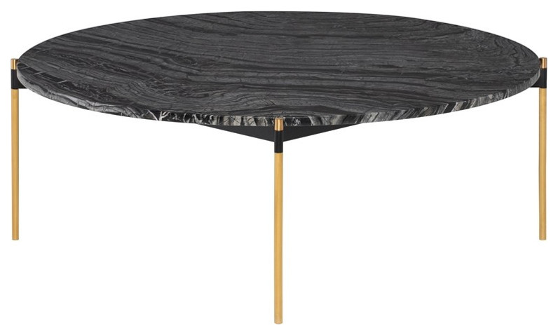 Brunello Coffee Table Black Wood Vein Marble Top Brushed Gold   Contemporary   Coffee Tables   by V.S.D Furniture  Houzz