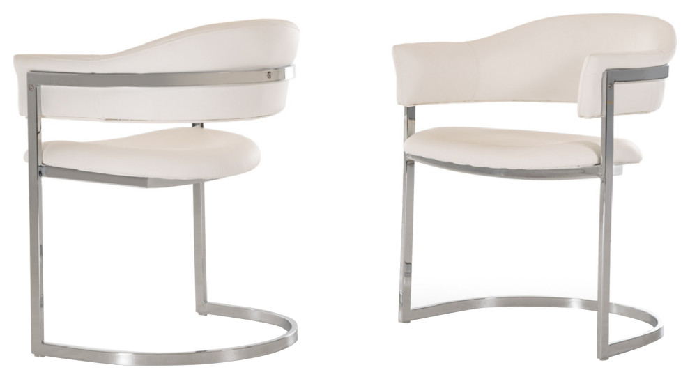 Benzara BM273072 Dining Chair  Metal Cantilever Base  White Faux Leather  Chrome   Contemporary   Dining Chairs   by VirVentures  Houzz