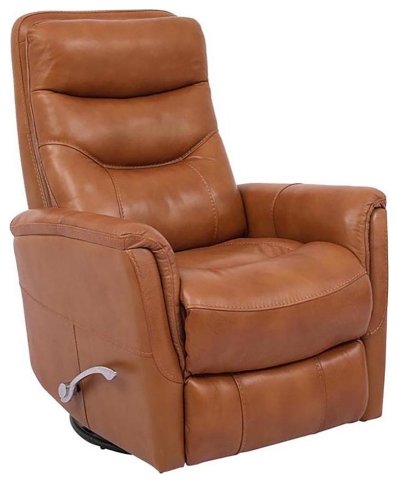 Bowery Hill Leather Manual Swivel Glider Recliner in Brown Finish   Contemporary   Recliner Chairs   by Homesquare  Houzz