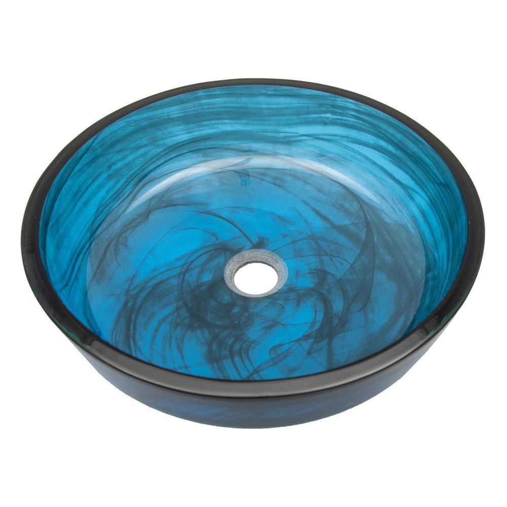 Eden Bath Transparent Blue Glass Round Vessel Sink with Flat Bottom EB_GS80