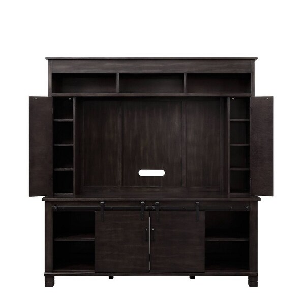 Entertainment Center with 11 Compartments and LED Fireplace， Brown