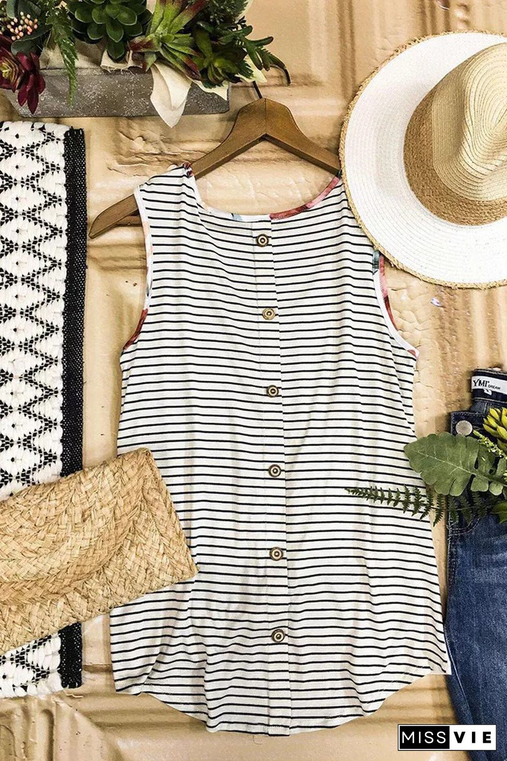 Print Stripe Twist Vest Tank Top