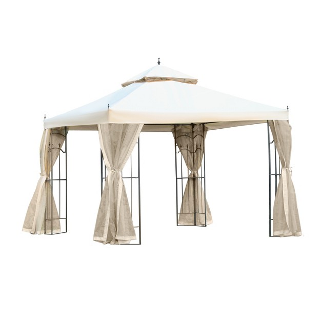 Outsunny Steel Outdoor Patio Gazebo Canopy With Removable Mesh Curtains Display Shelves amp Steel Frame