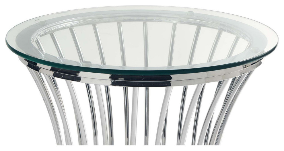 Modern Coffee Table  Curved Design With Round Tempered Glass and Casters  Chrome   Contemporary   Coffee Tables   by Declusia  Houzz