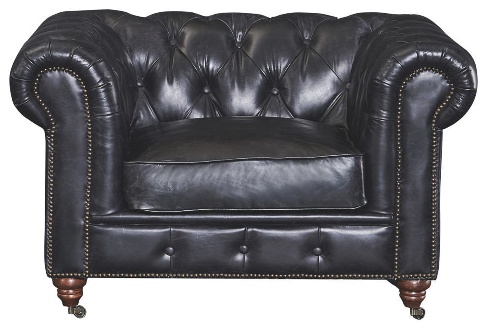 Leather Chesterfield Arm Chair  Slate   Traditional   Armchairs And Accent Chairs   by Crafters and Weavers  Houzz