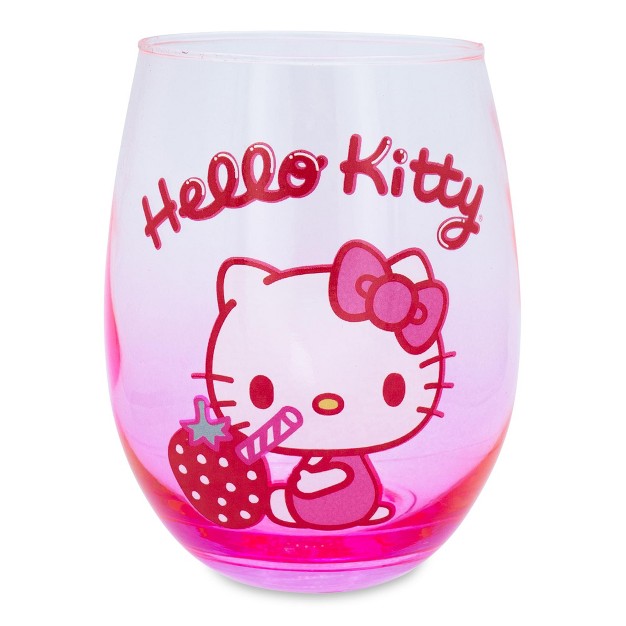 Silver Buffalo Sanrio Hello Kitty Strawberry Sip Stemless Wine Glass Holds 20 Ounces