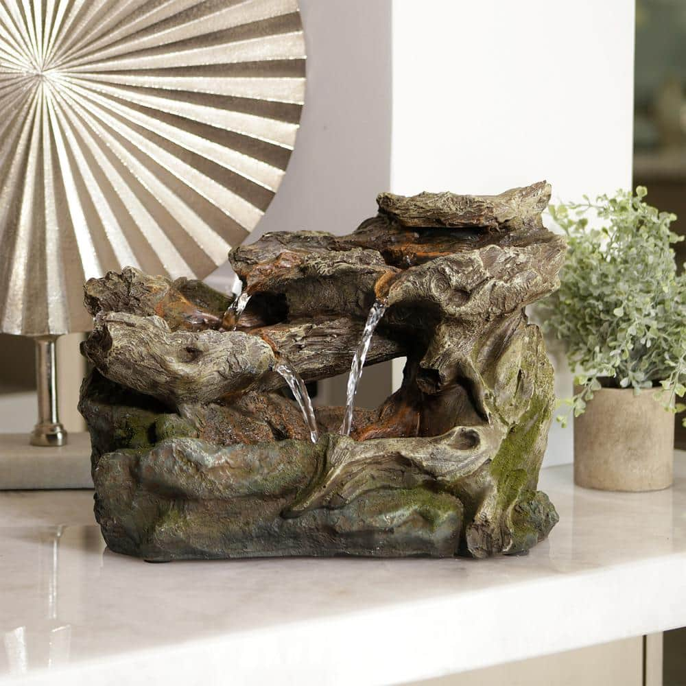 Alpine Corporation 10 in. Tall Tabletop 3-Tier Waterfall Rock Fountain with LED Lights WIN1334