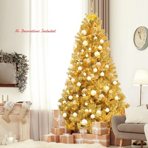 7.5ft Artificial Tinsel Christmas Tree W/1258 Tips Foldable Stand Gold