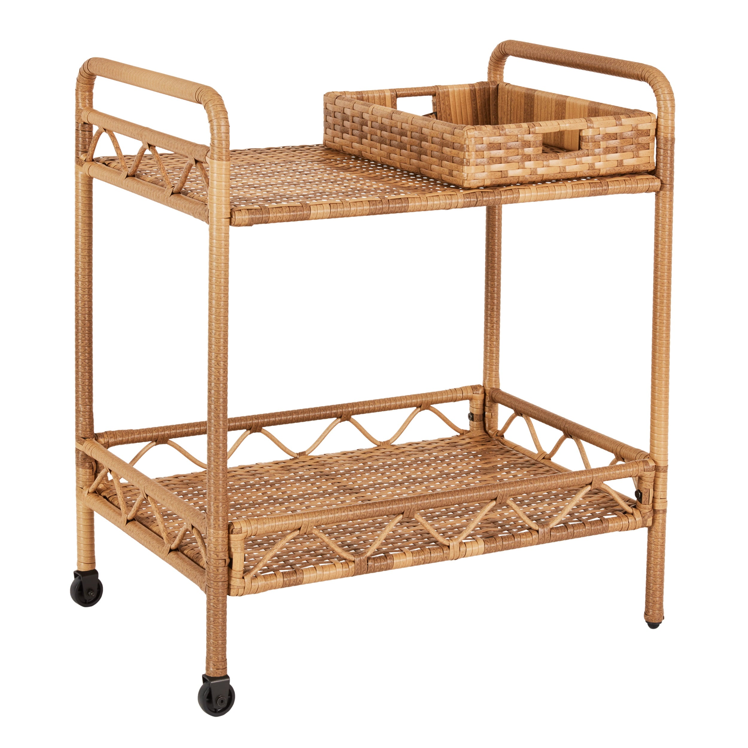 Better Homes and Gardens Willow Sage Steel Wicker Bar Cart， Brown