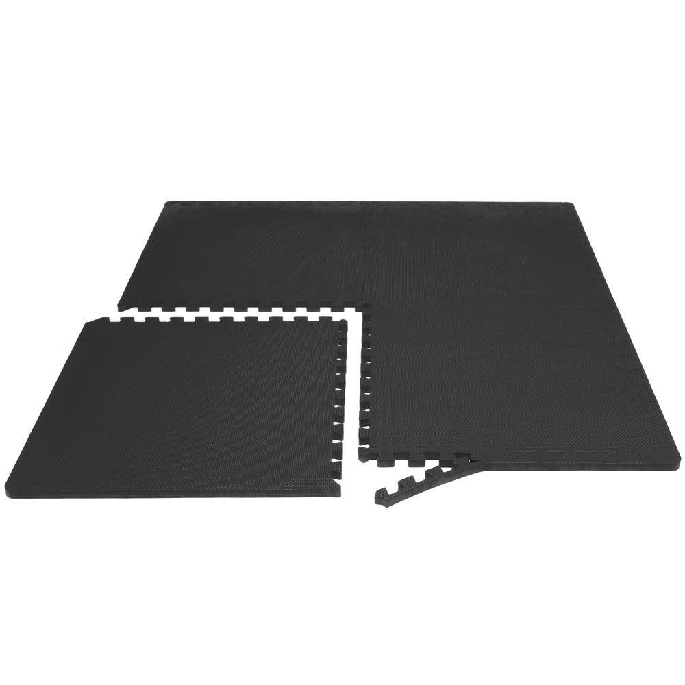 PROSOURCEFIT Thick Exercise Puzzle Mat Black 24 in. x 24 in. x 0.75 in. EVA Foam Interlocking Anti-Fatigue (6-pack) (24 sq. ft.) ps-2997-extp-black