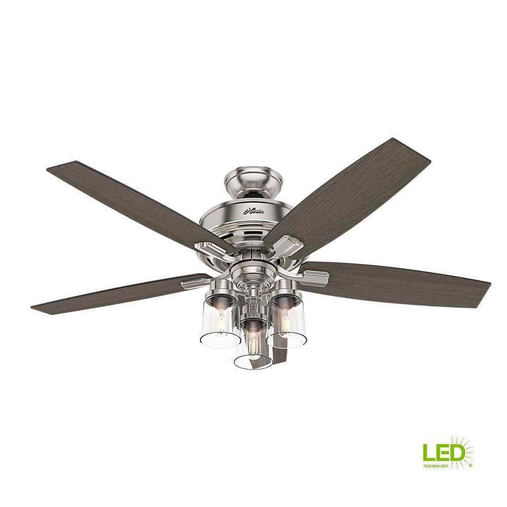 Hunter Bennett 52 in LED Indoor Brushed Nickel Ceiling Fan with 3Light Kit and Handheld Remote Control