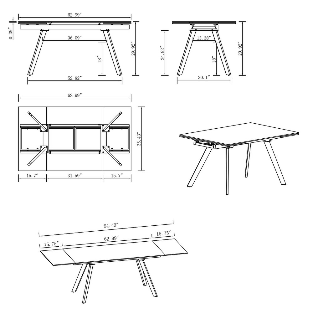 Somette Extendable Dining Table with Steel Four legged Base