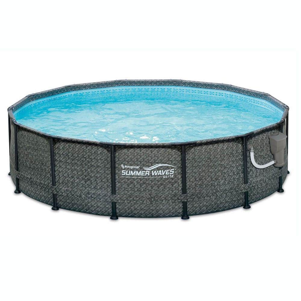 Summer Waves Dark Wicker 14 ft. Round 48 in. Deep Soft. Sided Metal Frame Pool P2001448E