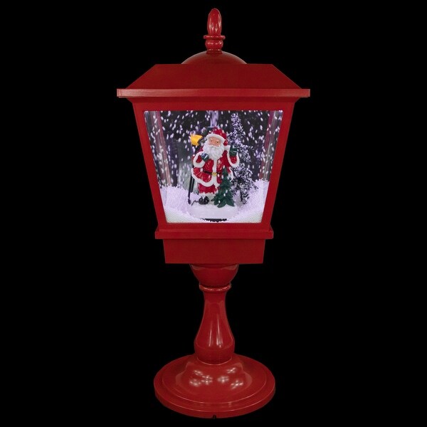 25.25 Red Musical Santa Claus Snowing Table Top Christmas Street Lamp