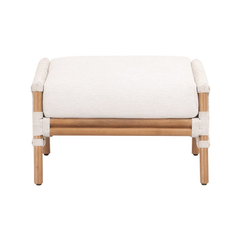 Foot Stool with Woven Design and Rattan Frame， White