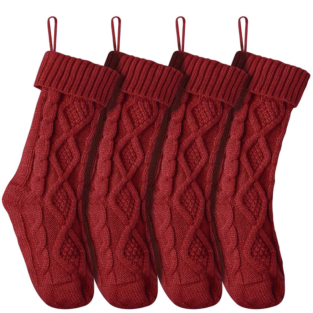 Yescom Christmas Fireplace Stockings 4 Pack Chunky Knitted Stockings Red