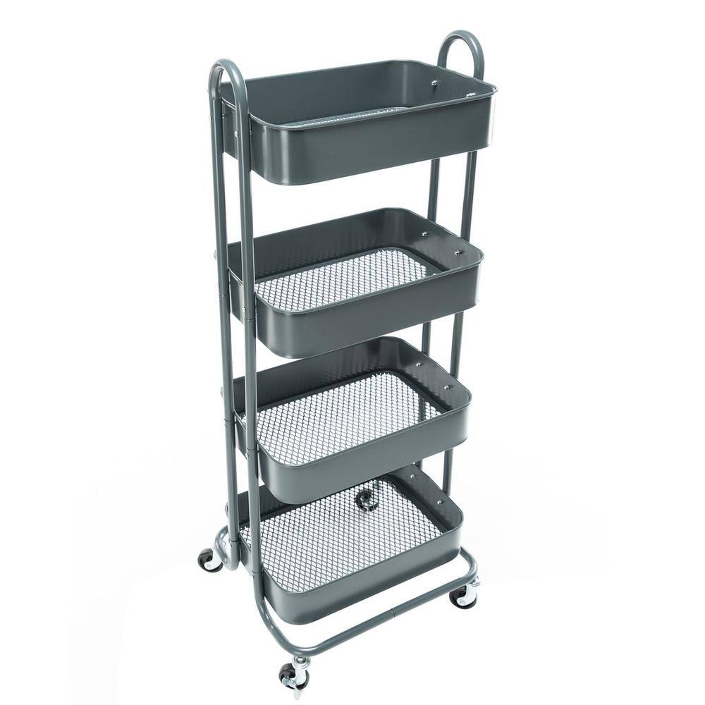 Huluwat 4-Tier Metal 4-Wheeled Shelves Storage Utility Cart in Gray RY-G-USBO4513