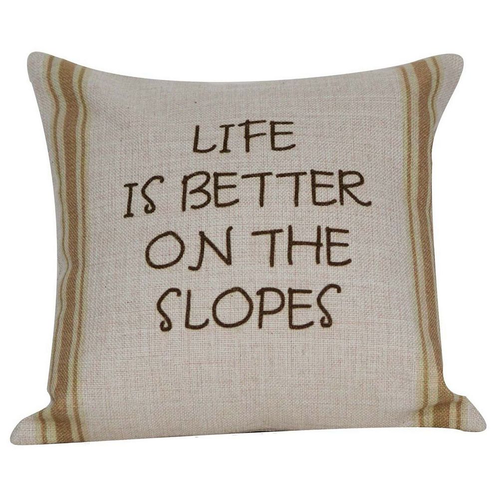 12 Tan and Green Striped 'Life is Better on the Slopes' Throw Pillow