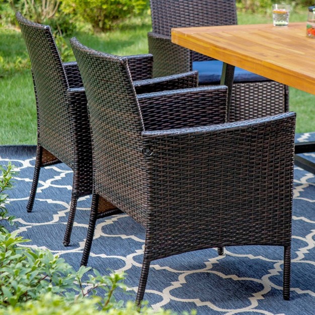 6pc Patio Dining Set With Acacia Table amp Bench amp 4 Pe Rattan Chairs Captiva Designs