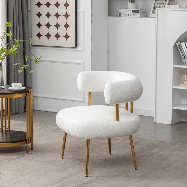 SEYNAR Modern Glam Upholstered Comfy Open-Back Accent Armchair with Golden Legs