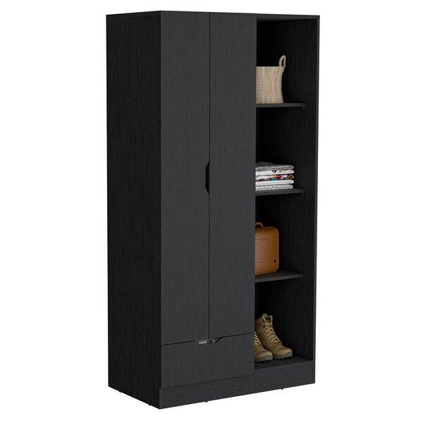 Toccoa Armoire with 2 Doors， Hanging Rod， Drawer， 4-Tier Open Shelves - - 37784248