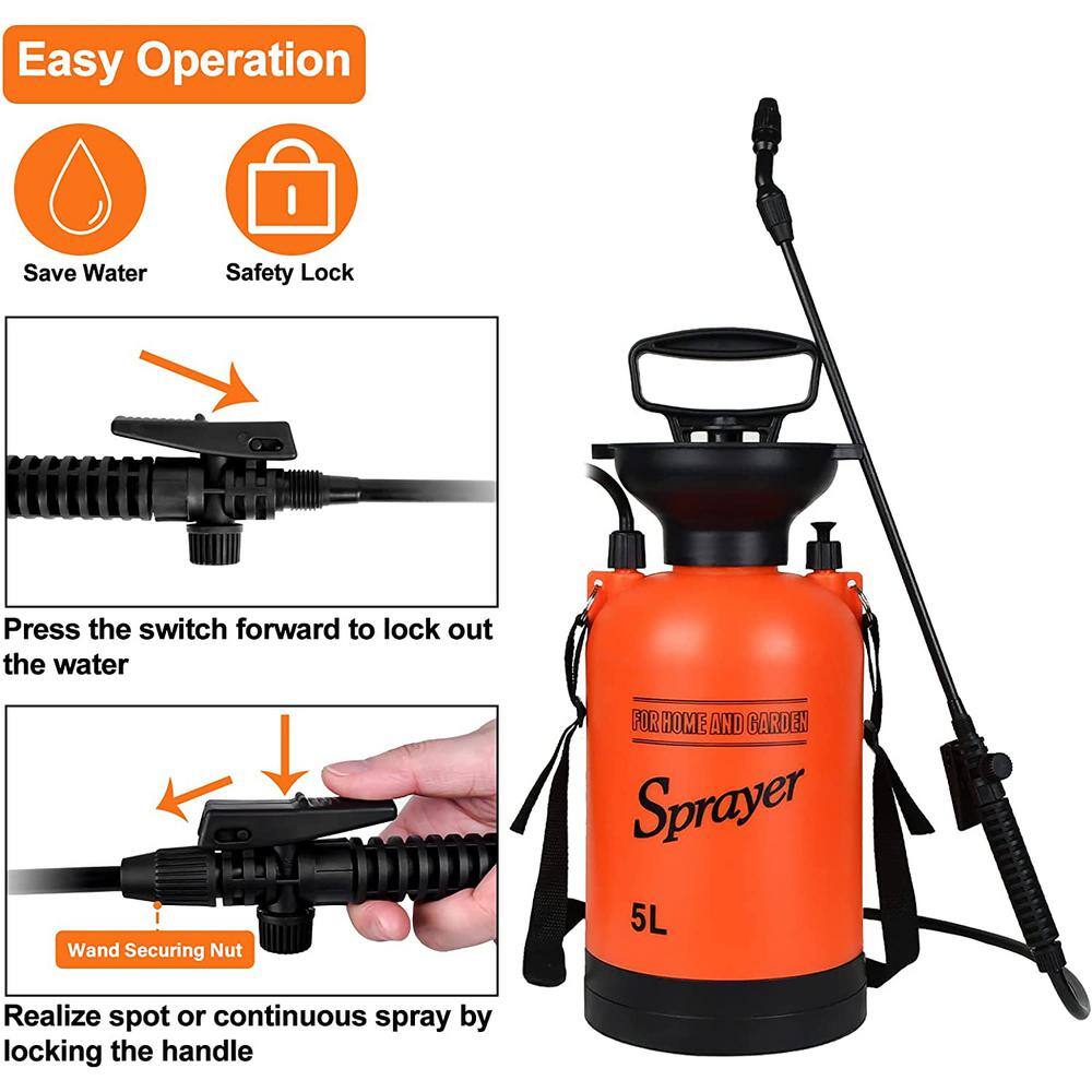 Huluwat 1.35 Gal. Multi-Purpose Pump Sprayer with 2 Different Spray Patterns and Adjustable Shoulder Strap DJYC-G-W113483320