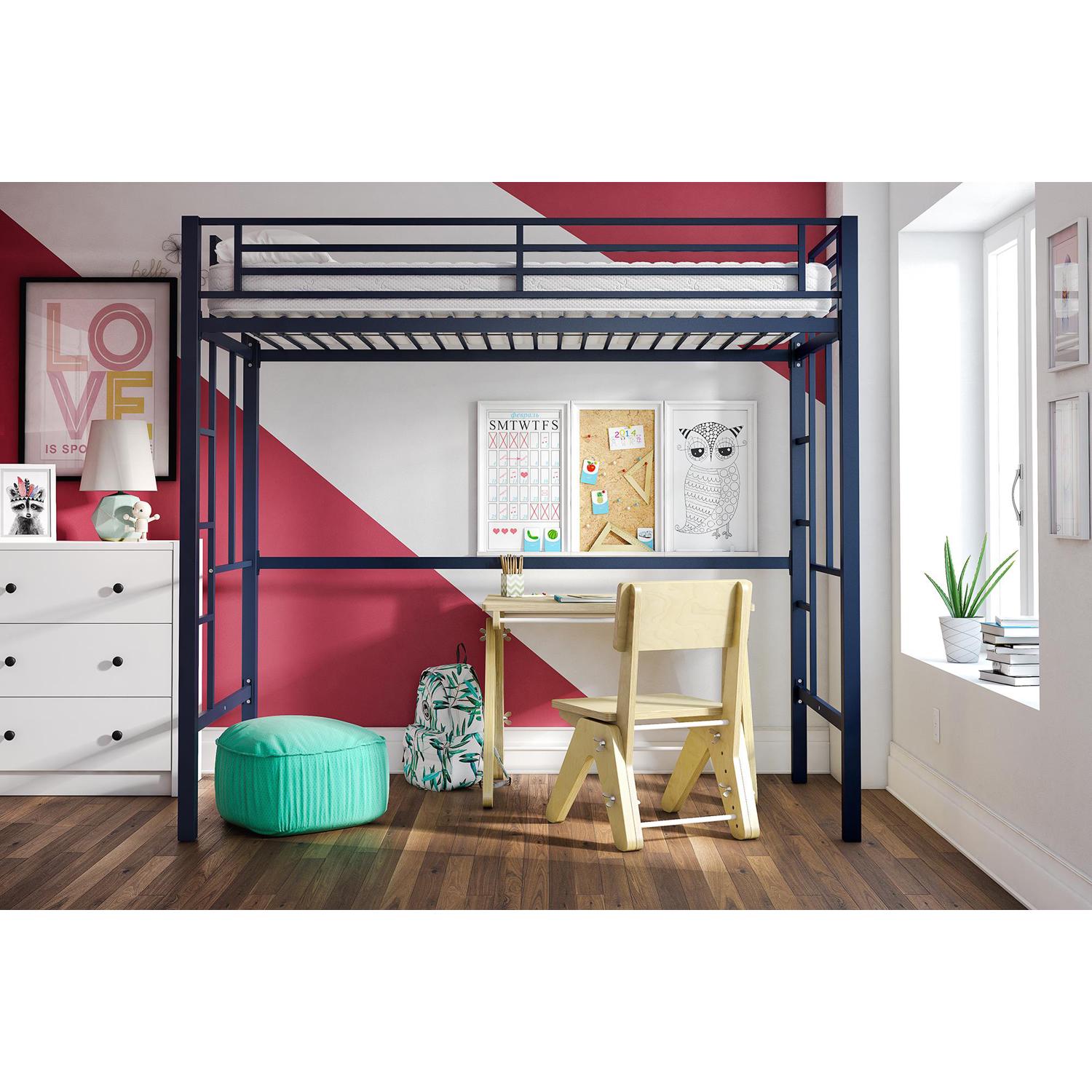 Your Zone Metal Loft Bed Twin Size Navy  Crowdfused