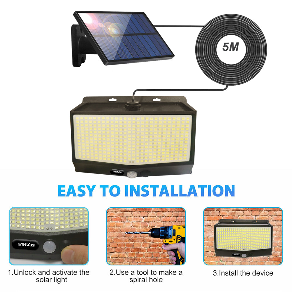 Solar Lights Outdoor Waterproof， 468 LED 3000LM Solar Motion Sensor Flood Lights， 270° Wide Angle Illumination， Dusk to Dawn