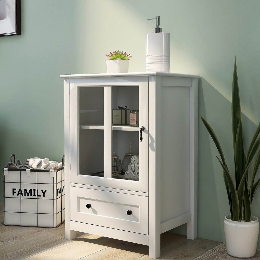 Modern Kitchen Buffet Sideboard Storage Cabinet with Glass Doors and Drawers