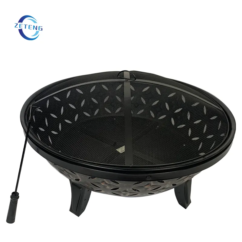 ZT Black Wood Burning Fire Bowl Round Metal Fire Pit Portable Outdoor Fire pits