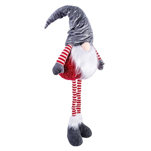 Gnome with Gray Hat and Telescopic Legs Fabric Christmas Decoration